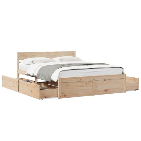 Solid pine wood bed frame with drawers 160x200 cm by , Beds and slatted bases - Ref: Foro24-3282342, Price: 311,36 €, Discoun...