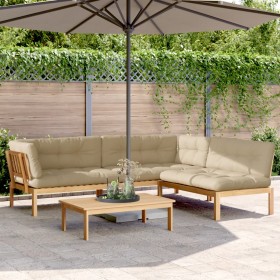 Garden pallet sofa set with 4 acacia wood cushions. by , Outdoor sofas - Ref: Foro24-3209375, Price: 640,99 €, Discount: %