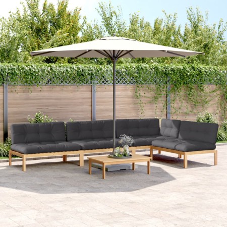 Set of garden pallet sofas and cushions 5 pieces acacia wood by , Outdoor sofas - Ref: Foro24-3209337, Price: 822,59 €, Disco...