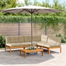 Garden pallet sofa set with 4 acacia wood cushions. by , Outdoor sofas - Ref: Foro24-3209459, Price: 604,99 €, Discount: %