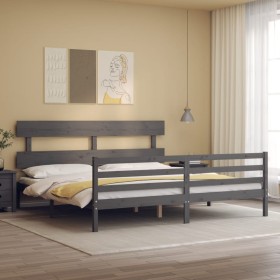 Double bed frame with gray solid wood headboard by vidaXL, Beds and slatted bases - Ref: Foro24-3195108, Price: 172,78 €, Dis...