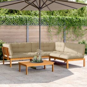 Garden pallet sofa set with 4 acacia wood cushions. by , Outdoor sofas - Ref: Foro24-3209501, Price: 641,99 €, Discount: %