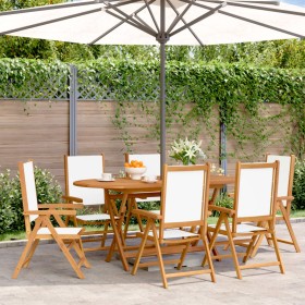 Reclining garden chairs 6 units, solid wood frame, white cream fabric by , Garden chairs - Ref: Foro24-3214539, Price: 423,99...