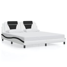 Estructura cama con luces LED cuero PE blanco negro 180x200 cm de , Camas y somieres - Ref: Foro24-3214042, Precio: 219,92 €,...