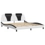 Estructura cama con luces LED cuero PE blanco negro 180x200 cm de , Camas y somieres - Ref: Foro24-3214042, Precio: 241,29 €,...