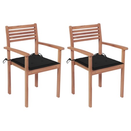 Garden chairs 2 units solid teak wood with black cushions by , Garden chairs - Ref: Foro24-3062269, Price: 180,58 €, Discount: %