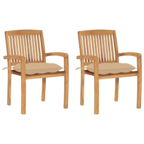 Garden chairs 2 units with cushions solid teak wood beige by , Garden chairs - Ref: Foro24-3063270, Price: 248,09 €, Discount: %