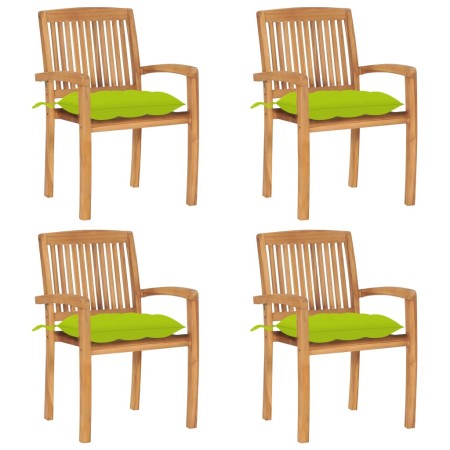 Stackable garden chairs, set of 4, made of teak wood with cushions. by , Garden chairs - Ref: Foro24-3073266, Price: 485,38 €...