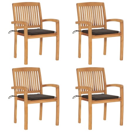 Stackable garden chairs, set of 4, made of teak wood with cushions. by , Garden chairs - Ref: Foro24-3073218, Price: 491,01 €...