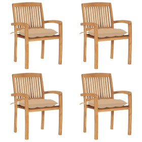 Stackable garden chairs, set of 4, made of teak wood with cushions. by , Garden chairs - Ref: Foro24-3073258, Price: 481,99 €...