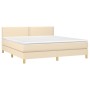 Cama box spring con colchón tela color crema 160x200 cm de , Camas y somieres - Ref: Foro24-3140550, Precio: 498,82 €, Descue...