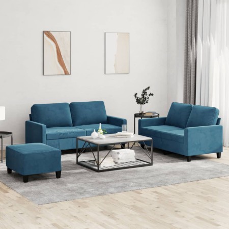 Set of sofas with 3 blue velvet cushions by , Sofas - Ref: Foro24-3201515, Price: 509,99 €, Discount: %