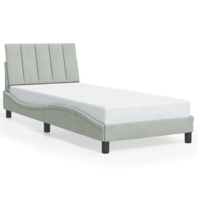 Bed frame with light gray velvet and LED lights 90x190 cm by , Beds and slatted bases - Ref: Foro24-3213751, Price: 149,07 €,...