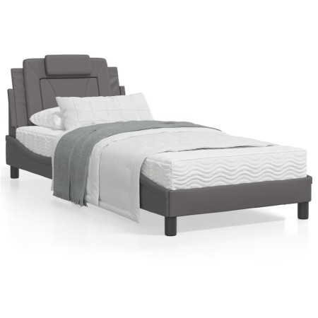 Estructura de cama con cabecero cuero sintético gris 90x190 cm de , Camas y somieres - Ref: Foro24-3208064, Precio: 146,99 €,...