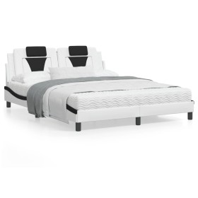 Estructura cama cabecero cuero sintético blanco negro 160x200cm de , Camas y somieres - Ref: Foro24-3208109, Precio: 214,99 €...