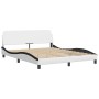 Bed frame with white and black synthetic leather headboard, 160x200cm. by , Beds and slatted bases - Ref: Foro24-3208109, Pri...