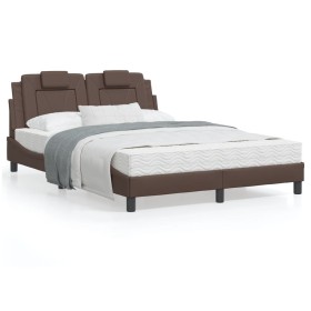 Estructura de cama cabecero cuero sintético marrón 140x200 cm de , Camas y somieres - Ref: Foro24-3208098, Precio: 187,99 €, ...