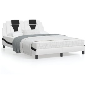 Estructura cama cabecero cuero sintético blanco negro 140x200cm de , Camas y somieres - Ref: Foro24-3208102, Precio: 181,97 €...