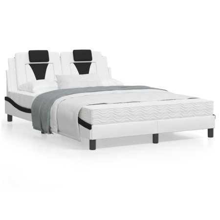 Estructura cama cabecero cuero sintético blanco negro 140x200cm de , Camas y somieres - Ref: Foro24-3208102, Precio: 191,93 €...