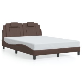 Estructura cama con luces LED cuero sintético marrón 140x200 cm de , Camas y somieres - Ref: Foro24-3214024, Precio: 199,99 €...