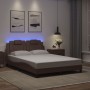 Bed frame with LED lights in brown synthetic leather 140x200 cm by , Beds and slatted bases - Ref: Foro24-3214024, Price: 222...