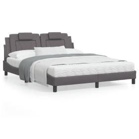 Estructura de cama con luces LED cuero PE gris 160x200 cm de , Camas y somieres - Ref: Foro24-3214032, Precio: 210,15 €, Desc...