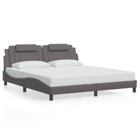 Estructura cama con luces LED cuero sintético gris 180x200 cm de , Camas y somieres - Ref: Foro24-3214039, Precio: 220,99 €, ...