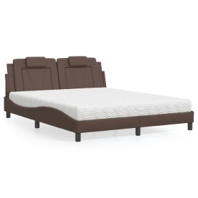 Bed with brown synthetic leather mattress 160x200 cm by , Beds and slatted bases - Ref: Foro24-3208805, Price: 496,25 €, Disc...