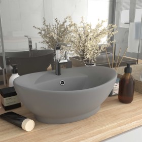 Luxurious oval washbasin with light gray matte ceramic overflow by vidaXL, Sinks - Ref: Foro24-146938, Price: 75,99 €, Discou...