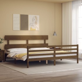 Honey brown solid wood bed frame with headboard by vidaXL, Beds and slatted bases - Ref: Foro24-3195109, Price: 177,99 €, Dis...