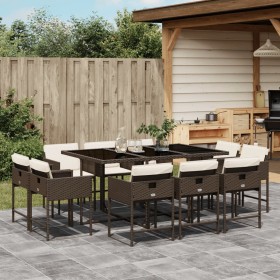 Garten-Essgruppe 11-teilig mit braunen Kunststoff-Rattan-Kissen. von , Gartensets - Ref: Foro24-3278156, Preis: 761,70 €, Rab...