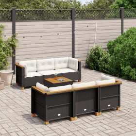 Gartensofagarnitur 7-teilig mit schwarzen Polstern aus synthetischem Rattan von , Gartensets - Ref: Foro24-3261737, Preis: 54...