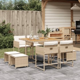 Garten-Essgruppe 9-teilig mit Kissen aus synthetischem Rattan in Beige. von , Gartensets - Ref: Foro24-3278091, Preis: 495,65...