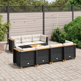 Gartensofa-Set und Kissen, 8-teilig, aus schwarzem Kunststoff-Rattan. von , Gartensets - Ref: Foro24-3261749, Preis: 622,04 €...