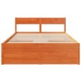 Bed frame with pine wood drawers, brown wax finish, 120x200 cm. by , Beds and slatted bases - Ref: Foro24-3282353, Price: 289...