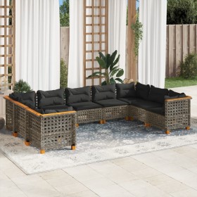 Garden furniture set 9 pieces and gray synthetic rattan cushions by , Garden sets - Ref: Foro24-3261981, Price: 762,99 €, Dis...