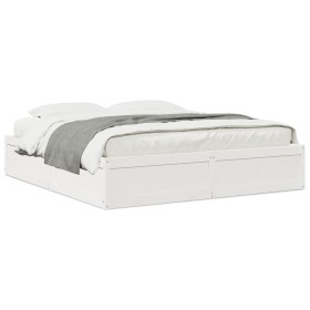 Solid white pine wood bed frame 200x200 cm by , Beds and slatted bases - Ref: Foro24-3282364, Price: 238,31 €, Discount: %