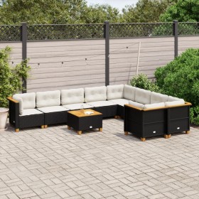 Gartensofa-Set, 10-teilig, mit schwarzen Kissen und synthetischem Rattan. von , Gartensets - Ref: Foro24-3262007, Preis: 768,...