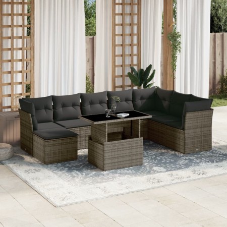 Gartenmöbel-Set 9-teilig mit grauen Polstern aus synthetischem Rattan von , Gartensets - Ref: Foro24-3266790, Preis: 614,03 €...