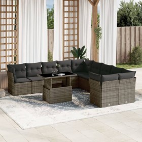 Gartensofa-Set, 11-teilig, mit grauen Kissen aus synthetischem Rattan. von , Gartensets - Ref: Foro24-3266880, Preis: 741,06 ...