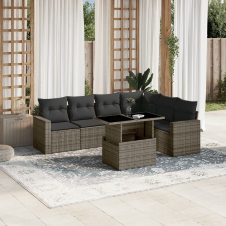 Gartensofa-Set, 7-teilig, mit grauen Polstern aus synthetischem Rattan von , Gartensets - Ref: Foro24-3267300, Preis: 532,64 ...