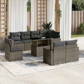 Garden furniture set 9 pieces and gray synthetic rattan cushions by , Garden sets - Ref: Foro24-3267410, Price: 678,35 €, Dis...