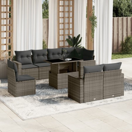 Gartenmöbel-Set 9-teilig mit grauen Polstern aus synthetischem Rattan von , Gartensets - Ref: Foro24-3267410, Preis: 690,99 €...