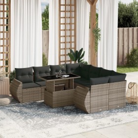 Garden furniture set 9 pieces and gray synthetic rattan cushions by , Garden sets - Ref: Foro24-3268430, Price: 693,43 €, Dis...