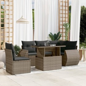 Gartenmöbel-Set 6-teilig mit grauen Polstern aus synthetischem Rattan von , Gartensets - Ref: Foro24-3268540, Preis: 476,81 €...