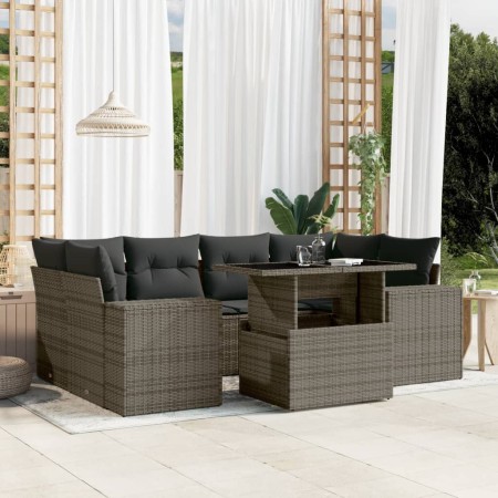 Gartensofa-Set, 7-teilig, mit grauen Polstern aus synthetischem Rattan von , Gartensets - Ref: Foro24-3269020, Preis: 543,62 ...