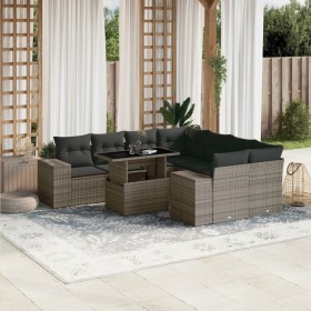 Garden furniture set 9 pieces and gray synthetic rattan cushions by , Garden sets - Ref: Foro24-3269060, Price: 679,20 €, Dis...