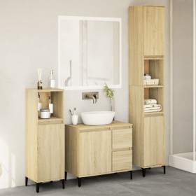 Set de muebles de baño 3 pzas madera contrachapada roble Sonoma de , Muebles de baño - Ref: Foro24-3282654, Precio: 189,98 €,...