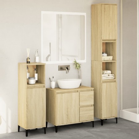 Set de muebles de baño 3 pzas madera contrachapada roble Sonoma de , Muebles de baño - Ref: Foro24-3282654, Precio: 188,05 €,...