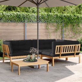 Garden pallet sofa set with 4 acacia wood cushions. by , Outdoor sofas - Ref: Foro24-3209364, Price: 677,58 €, Discount: %